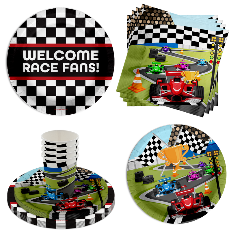 Welcome Race Fans Race Car Birthday Party Tableware Kit For 16 Guests 64 Piece