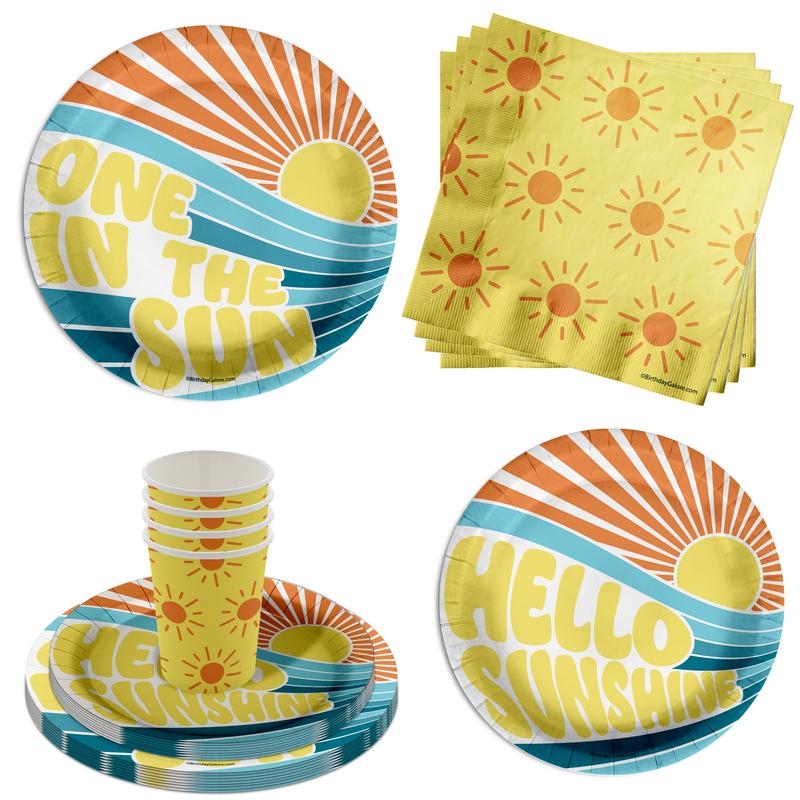 One in the Sun First Birthday Party Tableware Kit For 16 Guests 64 Piece