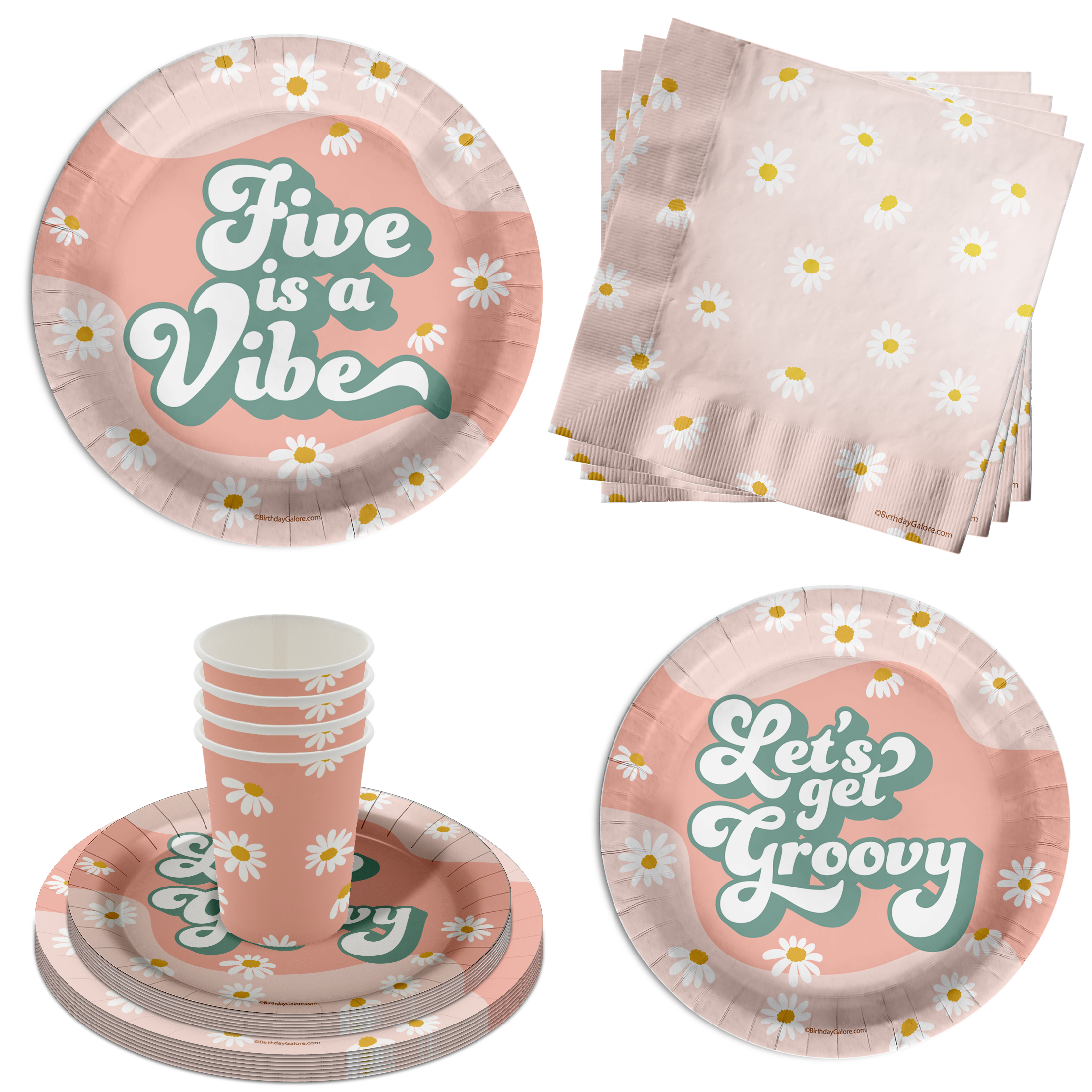 Let's Get Groovy Five is a Vibe Birthday Party Tableware Kit For 16 Guests 64 Piece