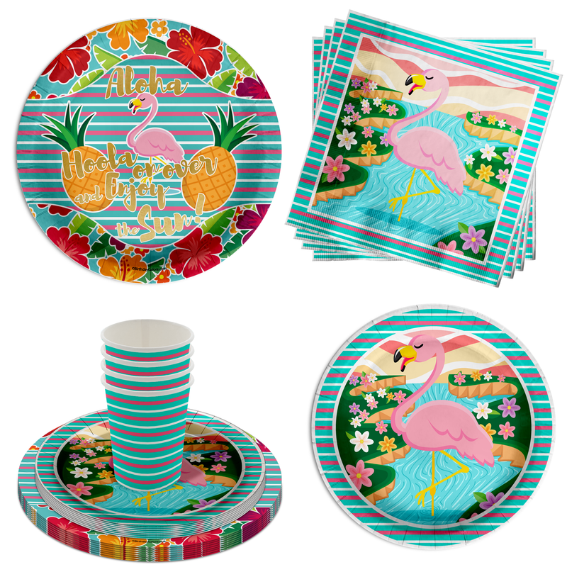 Flamingo Birthday Party Tableware Kit For 16 Guests 64 Piece