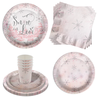 Snow in Love Bridal Shower Party Tableware Kit For 16 Guests 64 Piece