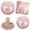 Pink and Gold 80th Birthday Party Tableware Kit For 16 Guests 64 Piece