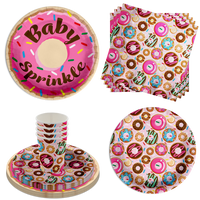 Donut Baby Sprinkles Baby Shower Party Supplies 64 Piece Tableware Set Includes Large 9" Paper Plates Dessert Plates, Cups and Napkins Kit for 16