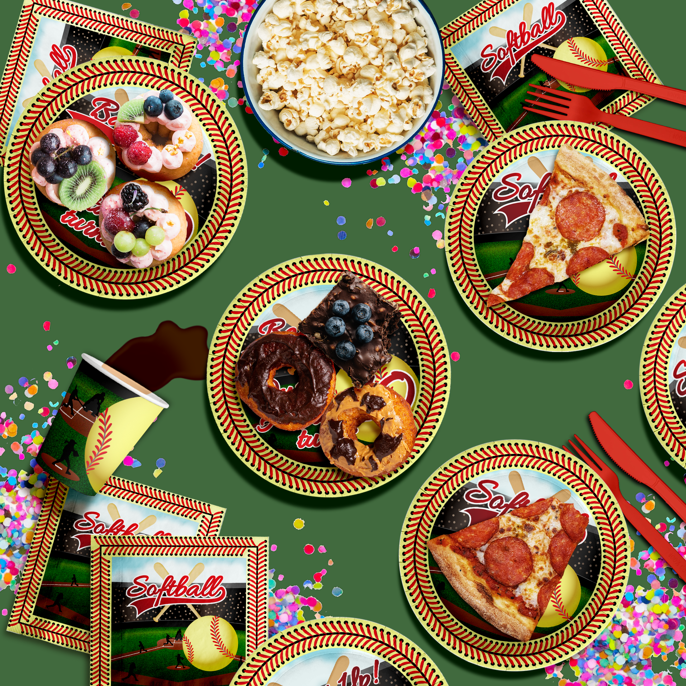 Softball 10th Birthday Party Supplies 64 Piece Tableware Set Includes Large 9" Paper Plates Dessert Plates, Cups and Napkins Kit for 16