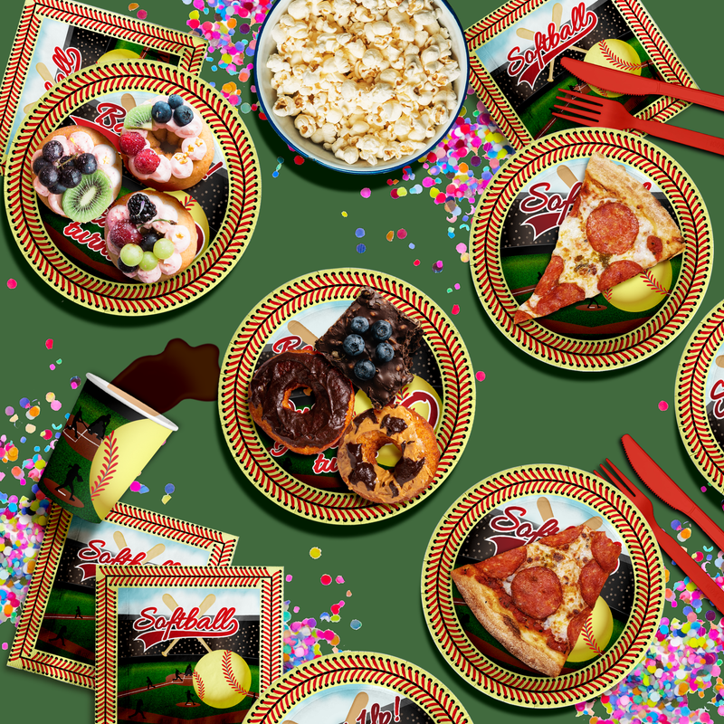 Softball 10th Birthday Party Supplies 64 Piece Tableware Set Includes Large 9" Paper Plates Dessert Plates, Cups and Napkins Kit for 16