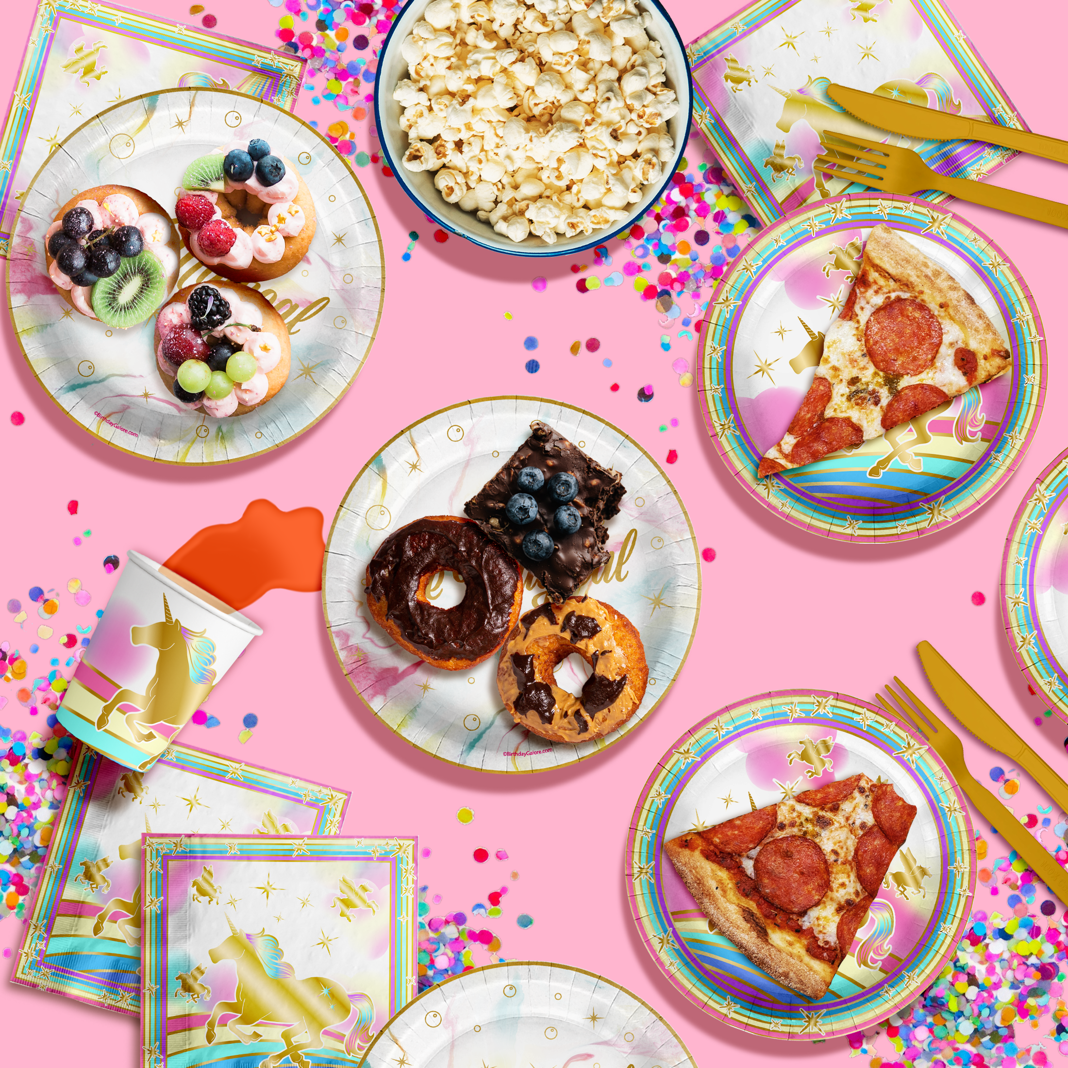 Gold Unicorn Birthday Party Tableware Kit For 16 Guests 64 Piece