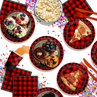 In Two the Wild Buffalo Plaid 2nd Birthday Party Tableware Kit For 16 Guests 64 Piece