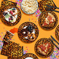 Let's Get Wild Leopard Print Birthday Party Tableware Kit For 16 Guests 64 Piece