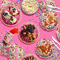 Two Sweet Donut 2nd Birthday Party Tableware Kit For 16 Guests 64 Piece