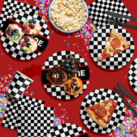 Fast One Checkered Flag Racing 1st Birthday Party Supplies 64 Piece Tableware Set Includes Large 9" Paper Plates Dessert Plates, Cups and Napkins Kit for 16