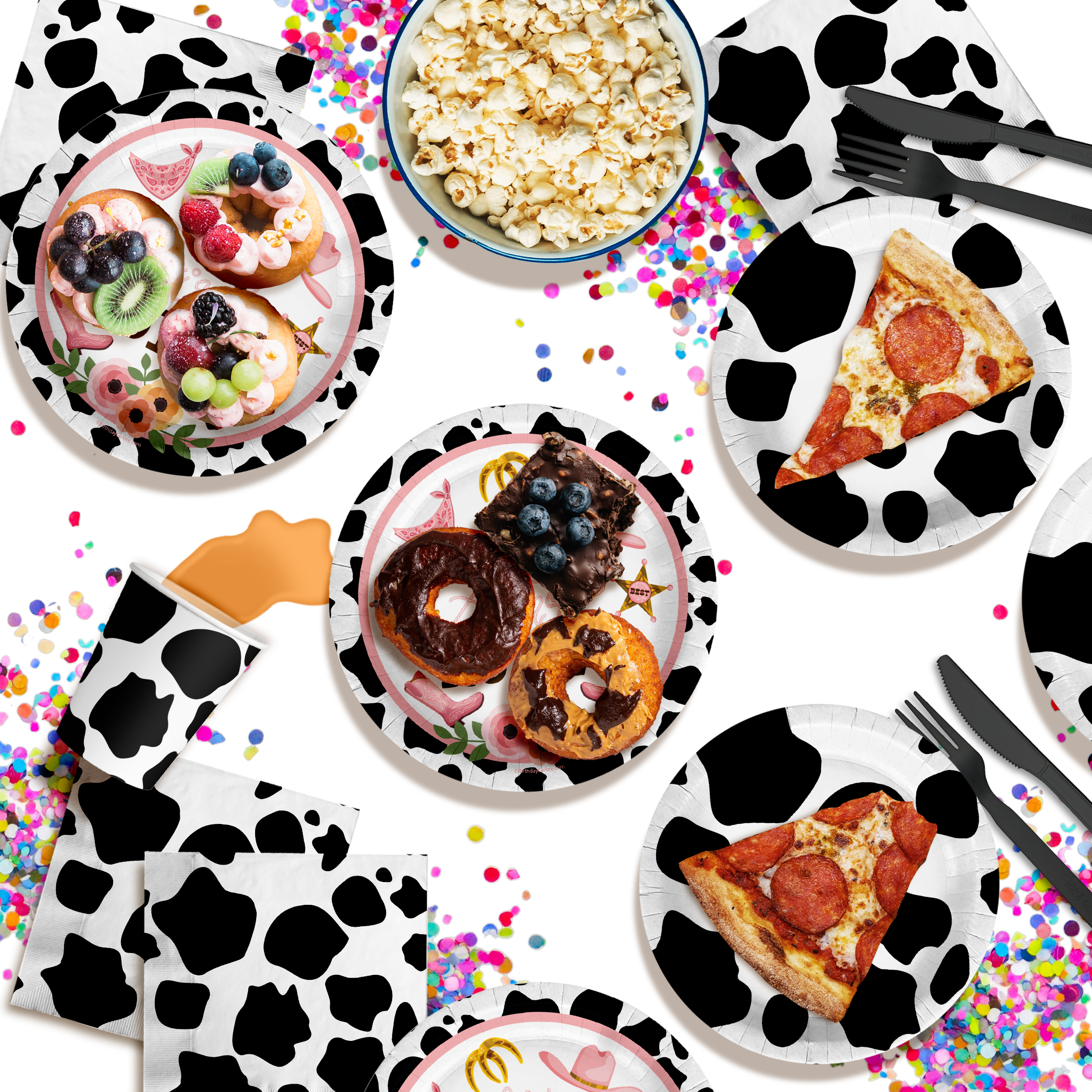 My First Rodeo Cow Print 1st Birthday Party Tableware Kit For 16 Guests 64 Piece