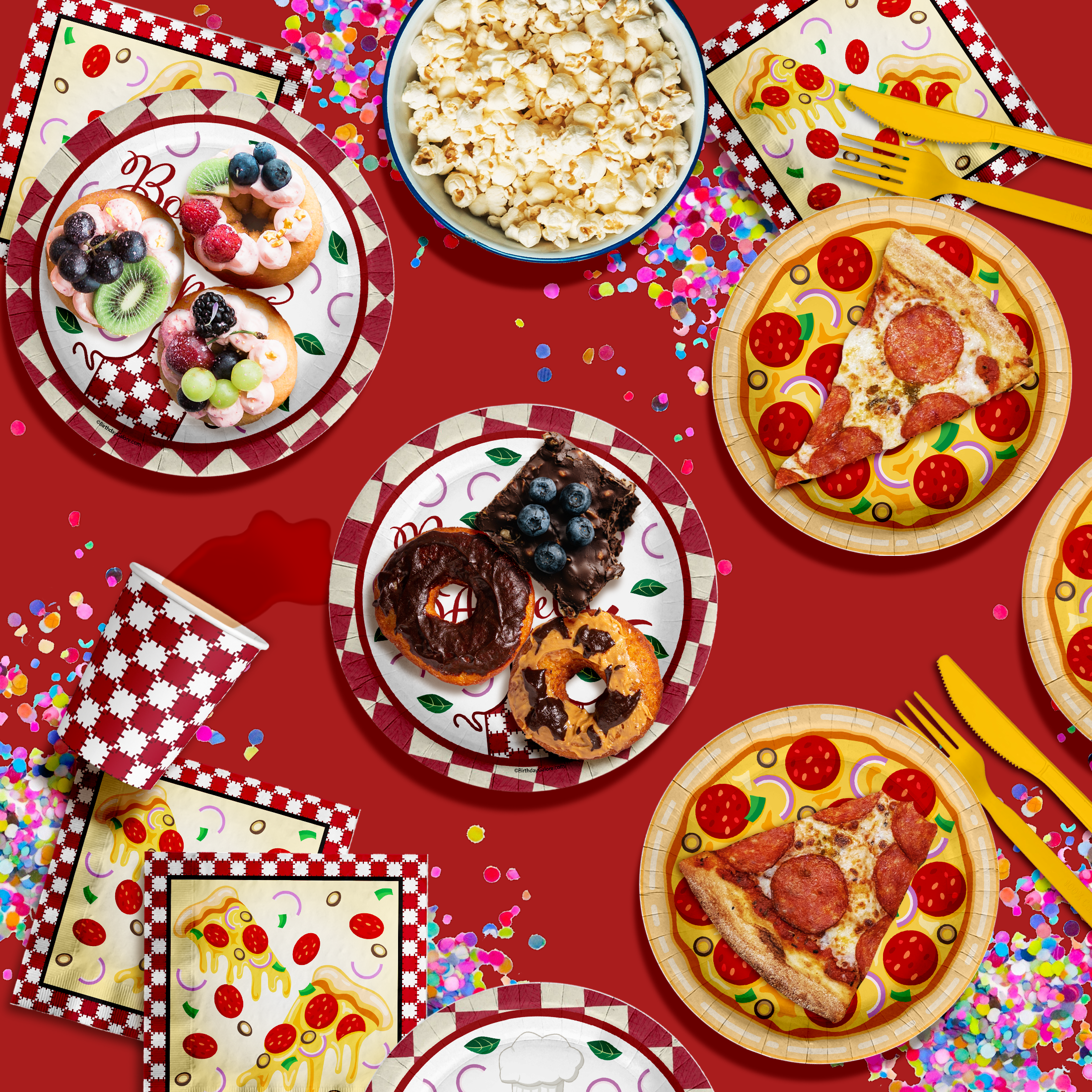 Pizza Birthday Party Tableware Kit For 16 Guests 64 Piece