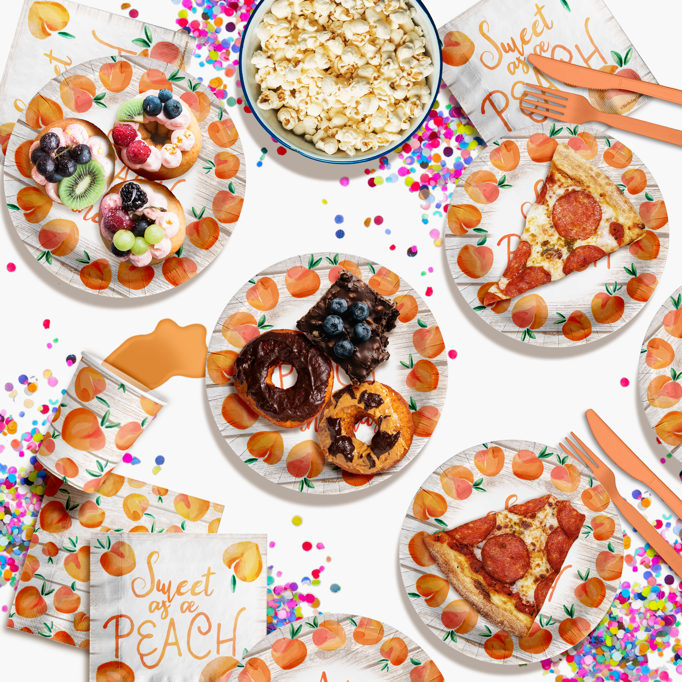 A Sweet Peach is on the Way Baby Shower Party Supplies 64 Piece Tableware Set Includes Large 9" Paper Plates Dessert Plates, Cups and Napkins Kit for 16