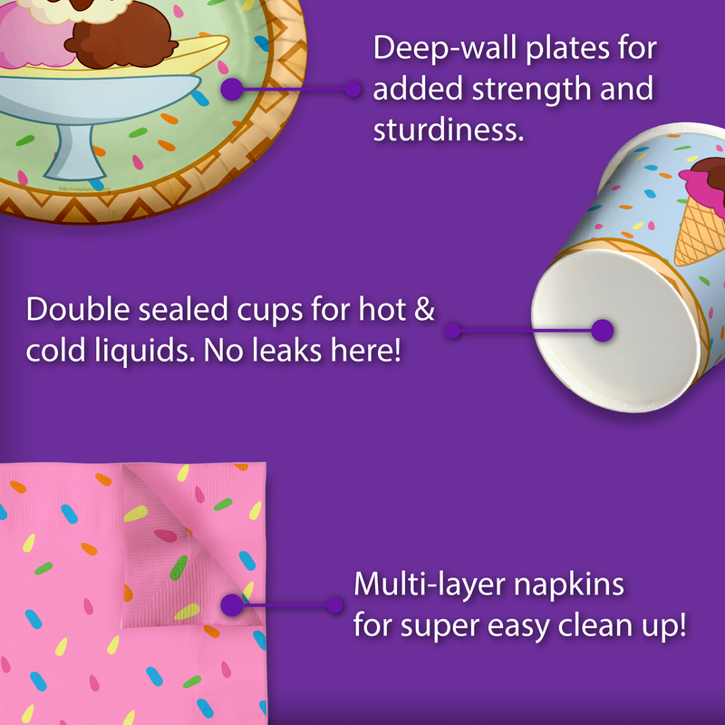 I Scream Four Ice Cream 4th Birthday Party Tableware Kit For 16 Guests 64 Piece