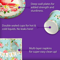 Baby is Brewing Tea Baby Shower Party Supplies 64 Piece Tableware Set Includes Large 9" Paper Plates Dessert Plates, Cups and Napkins Kit for 16