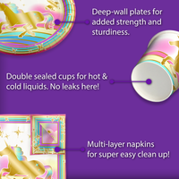 Gold Unicorn Birthday Party Tableware Kit For 16 Guests 64 Piece
