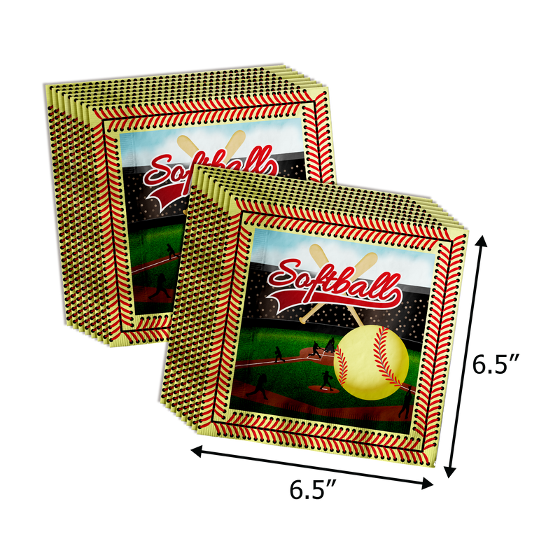 Softball Birthday Party Supplies 64 Piece Tableware Set Includes Large 9" Paper Plates Dessert Plates, Cups and Napkins Kit for 16