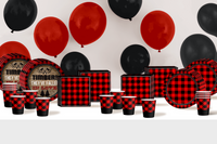 Timber They've Fallen In Love Buffalo Plaid Jack and Jill Party Tableware Kit For 16 Guests 64 Piece