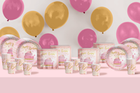 Pink and Gold 70th Birthday Party Tableware Kit For 16 Guests 64 Piece