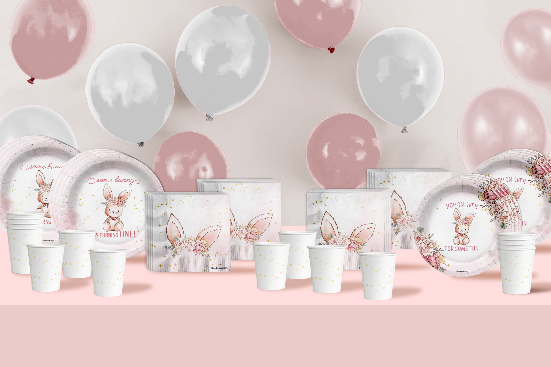 Some Bunny is Turning One 1st Birthday Party Supplies 64 Piece Tableware Set Includes Large 9" Paper Plates Dessert Plates, Cups and Napkins Kit for 16