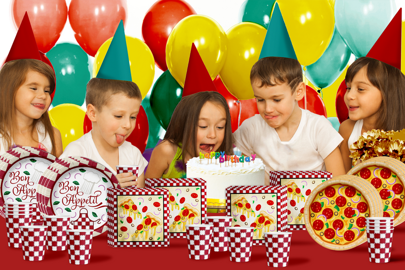 Pizza Birthday Party Tableware Kit For 16 Guests 64 Piece