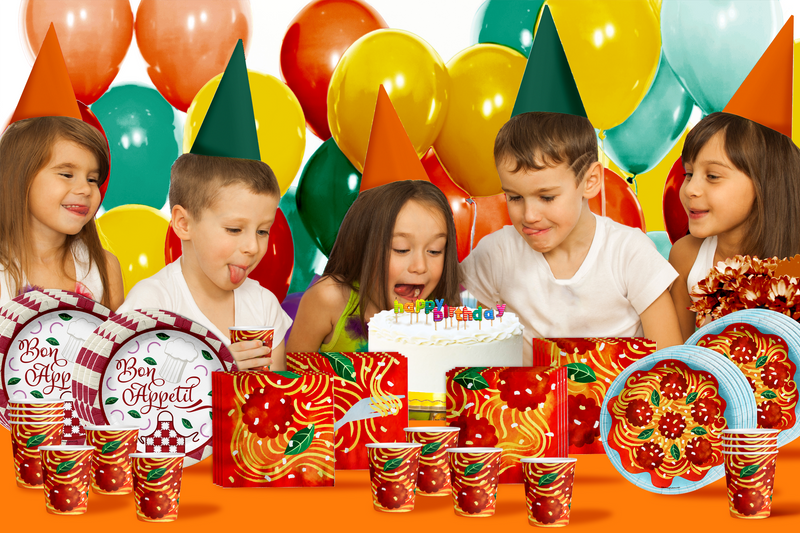 Spaghetti and Meatballs Birthday Party Tableware Kit For 16 Guests 64 Piece