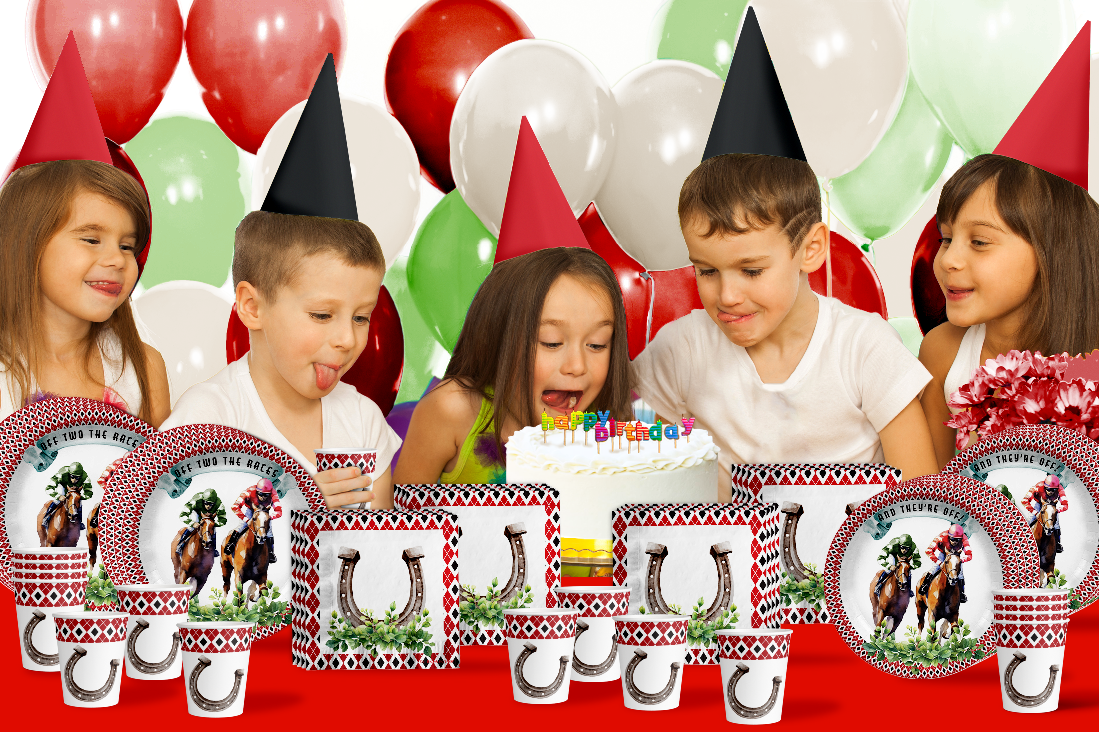 Off Two the Races Derby Day 2nd Birthday Party Supplies 64 Piece Tableware Set Includes Large 9" Paper Plates Dessert Plates, Cups and Napkins Kit for 16