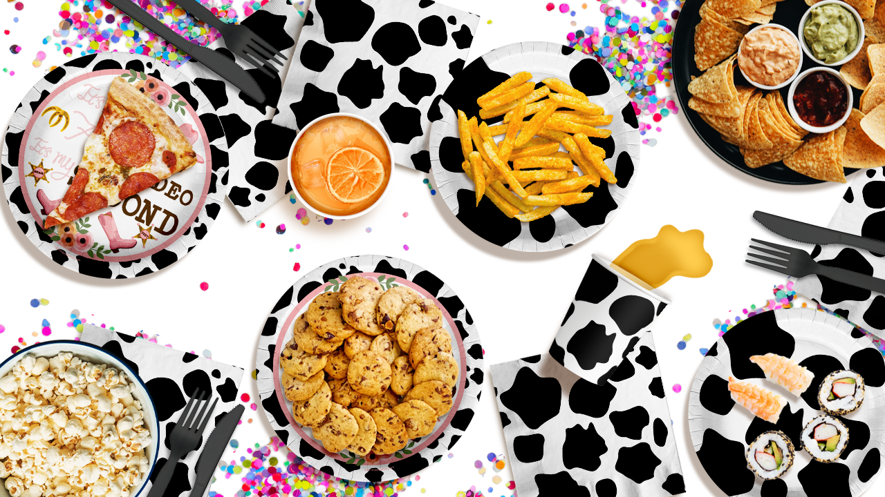 My Second Rodeo Cow Print 2nd Birthday Party Tableware Kit For 16 Guests 64 Piece