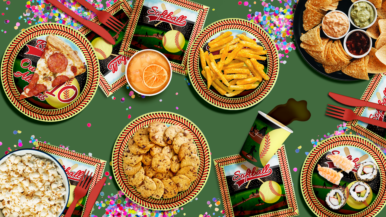 Softball 10th Birthday Party Supplies 64 Piece Tableware Set Includes Large 9" Paper Plates Dessert Plates, Cups and Napkins Kit for 16