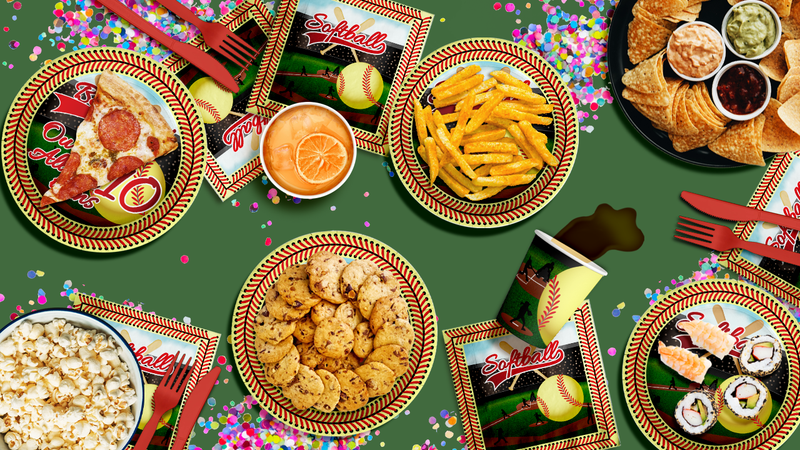 Softball 10th Birthday Party Supplies 64 Piece Tableware Set Includes Large 9" Paper Plates Dessert Plates, Cups and Napkins Kit for 16