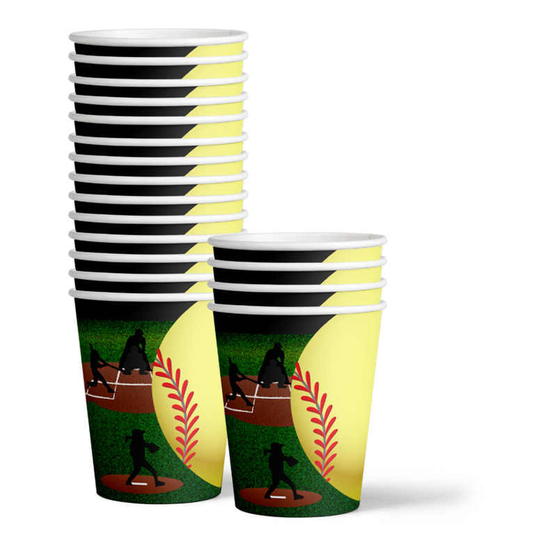 Softball 8th Birthday Party Supplies 64 Piece Tableware Set Includes Large 9" Paper Plates Dessert Plates, Cups and Napkins Kit for 16