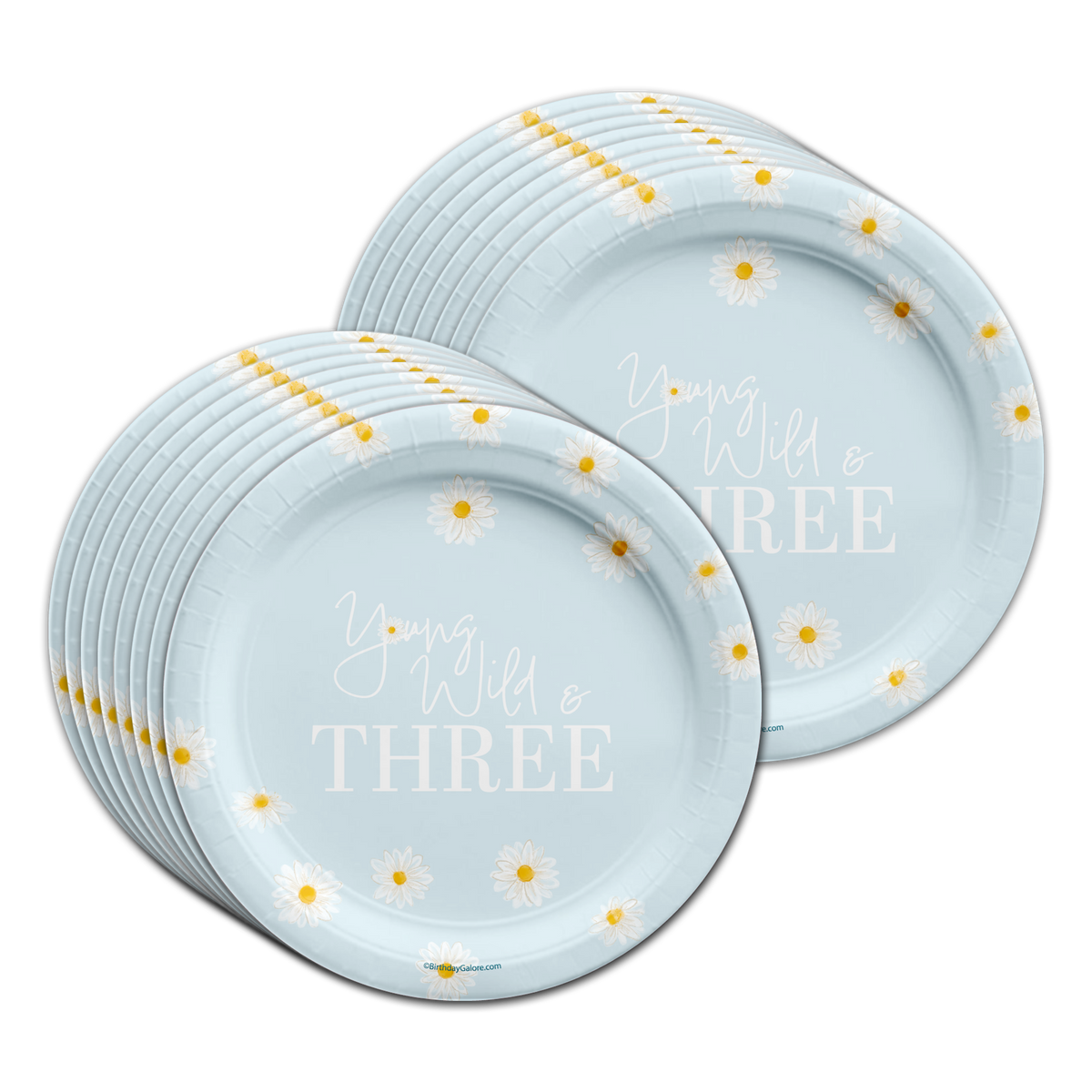 Young Wild and Three Daisy 3rd Birthday Party Tableware Kit For 16 Guests