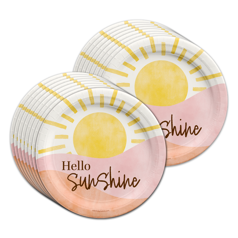 Hello Sunshine Pink Birthday Party Tableware Kit For 16 Guests
