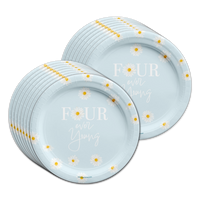 Four Ever Young Daisy 4th Birthday Party Tableware Kit For 16 Guests