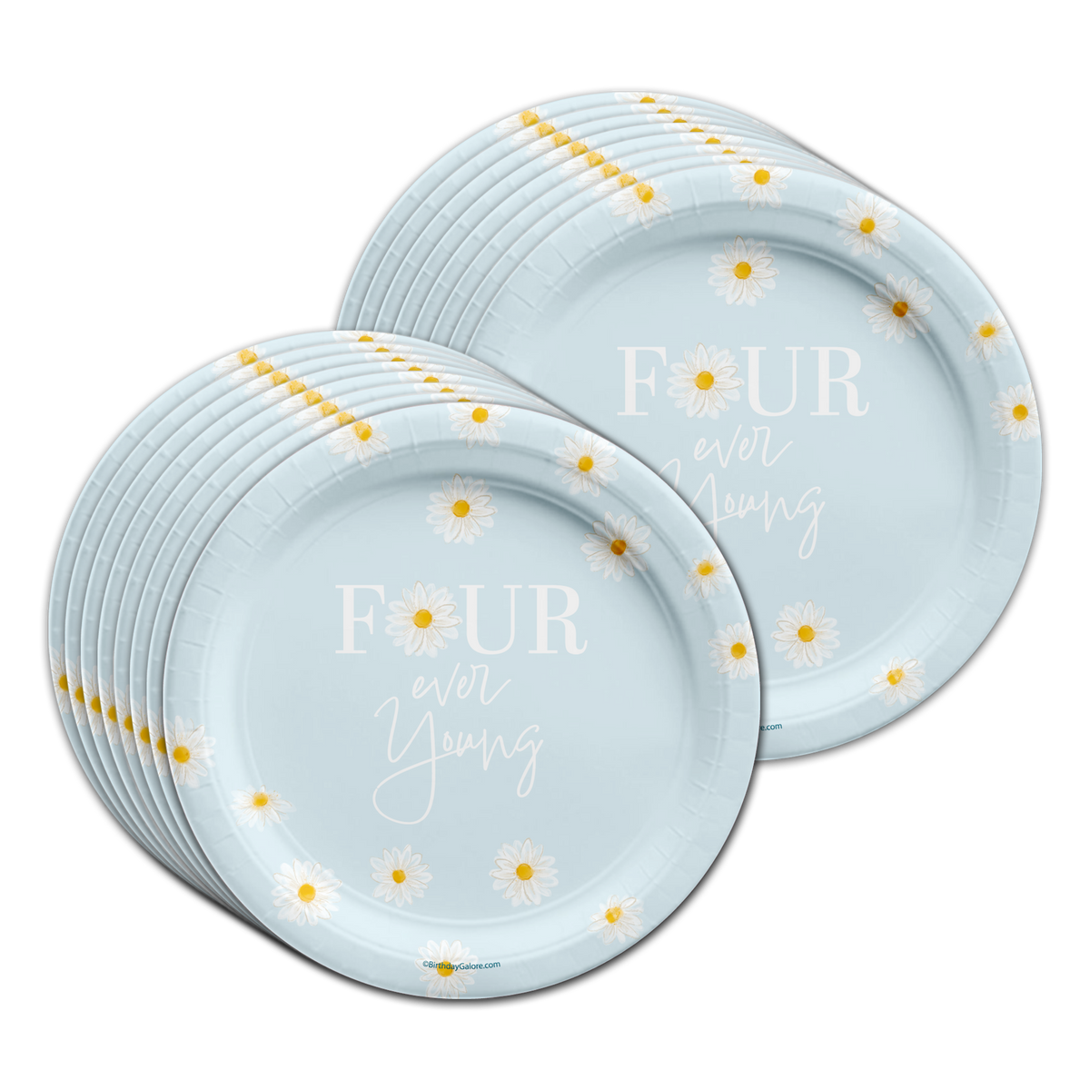 Four Ever Young Daisy 4th Birthday Party Tableware Kit For 16 Guests