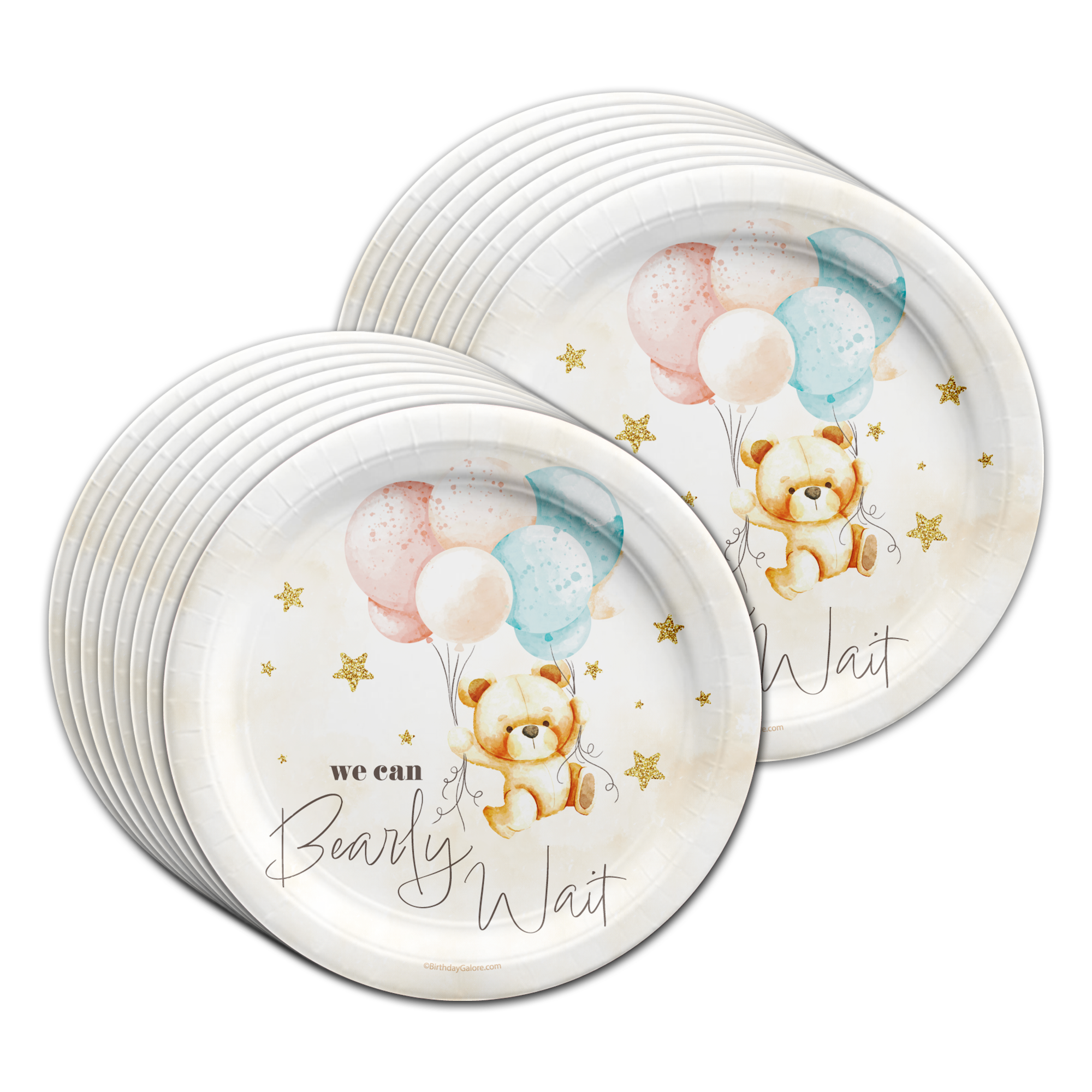 We Can Bearly Wait! Gender Reveal Party Tableware Kit For 16 Guests 64 Piece