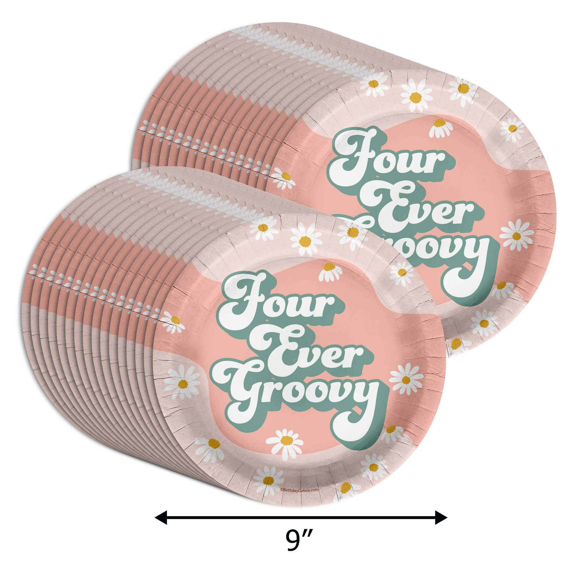 Four Ever Groovy Birthday Party 9" Dinner Plates 32 Count