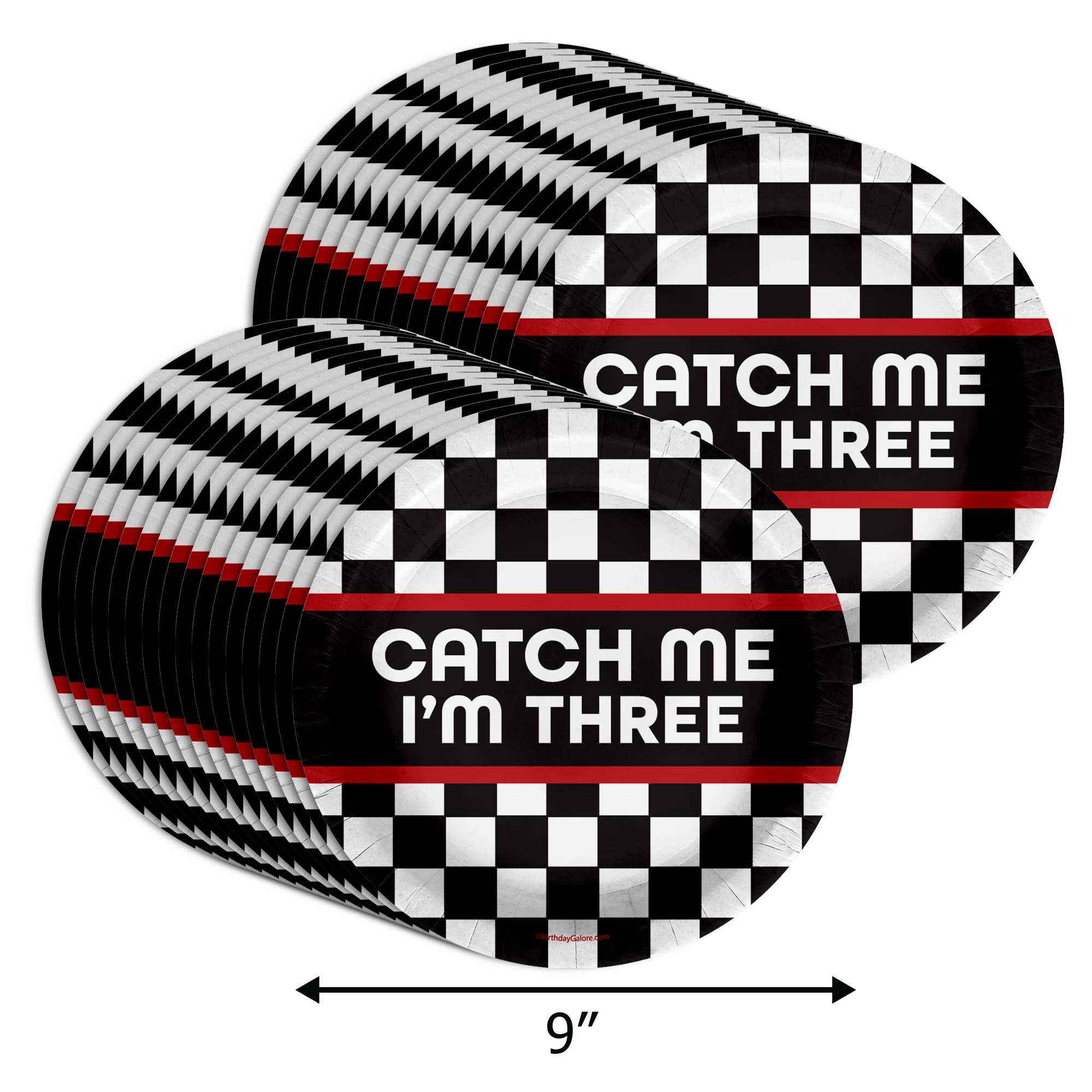 Catch Me I'm Three Racing 3rd Birthday Party Supplies Large 9" Paper Plates in Bulk 32 Piece