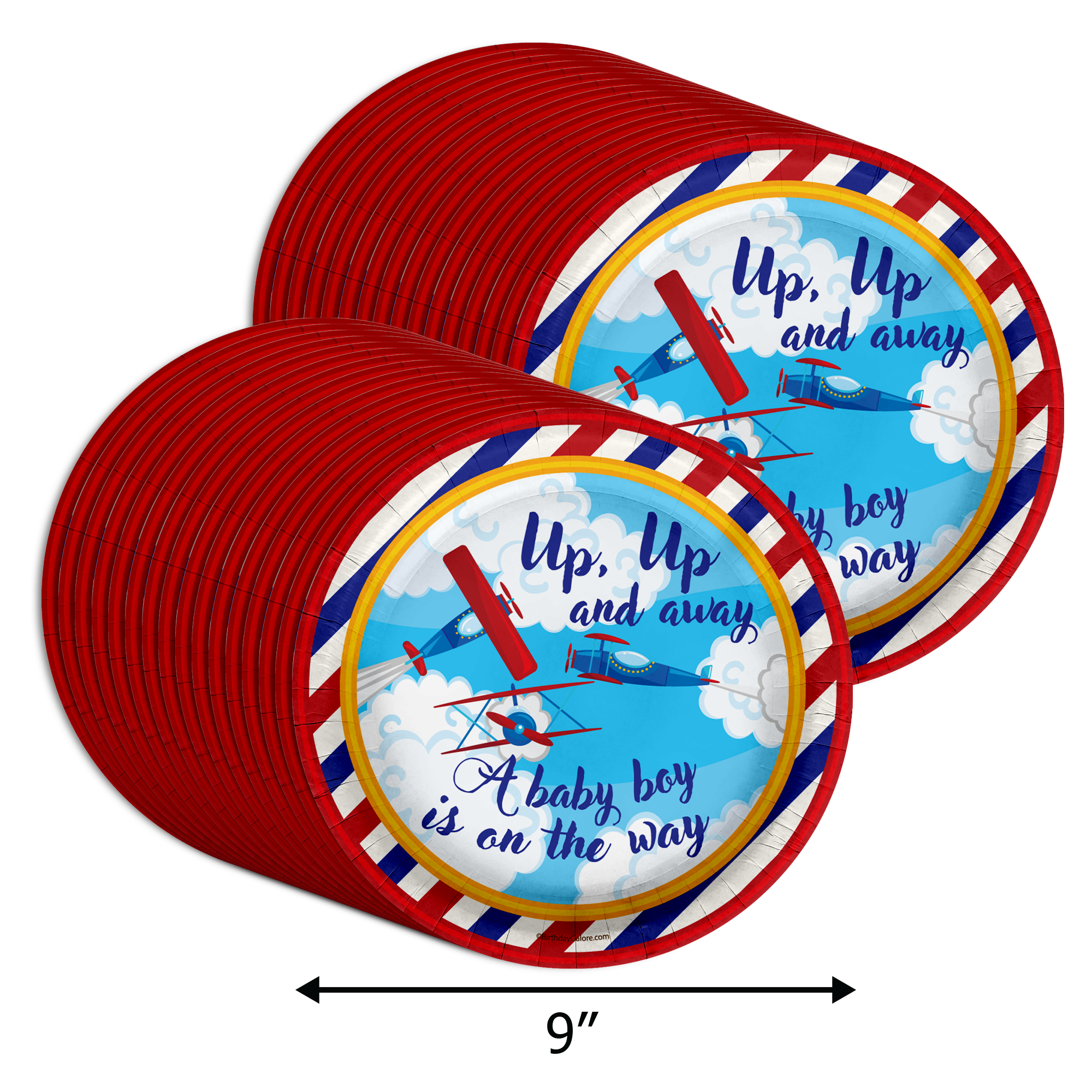 Up Up and Away Airplane Baby Shower Party Supplies Large 9" Paper Plates in Bulk 32 Piece