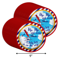 Up Up and Away Airplane Baby Shower Party Supplies Large 9" Paper Plates in Bulk 32 Piece