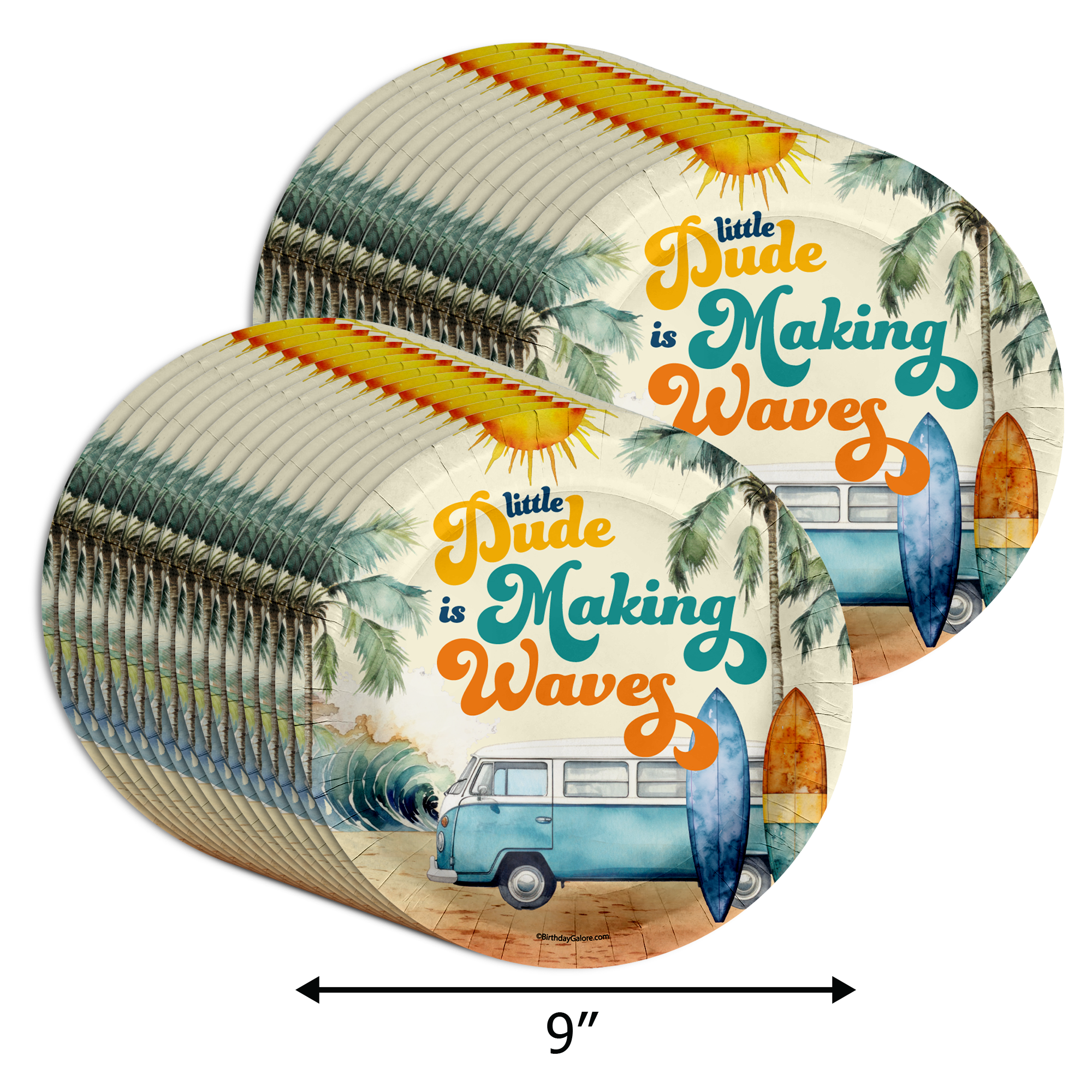 Little Dude Making Waves Baby Shower Party Supplies Large 9" Paper Plates in Bulk 32 Piece