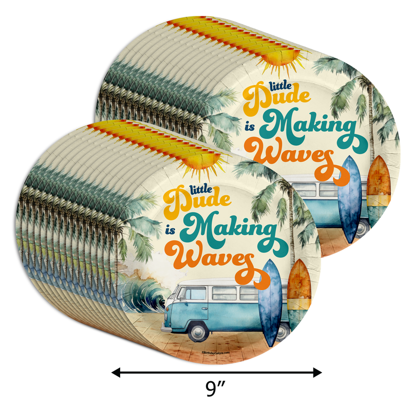 Little Dude Making Waves Baby Shower Party Supplies Large 9" Paper Plates in Bulk 32 Piece