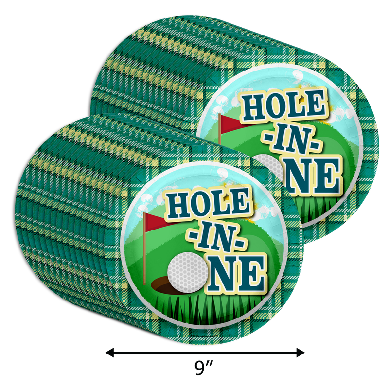 Hole in One Golfing First Birthday Party Supplies Large 9" Paper Plates in Bulk 32 Piece