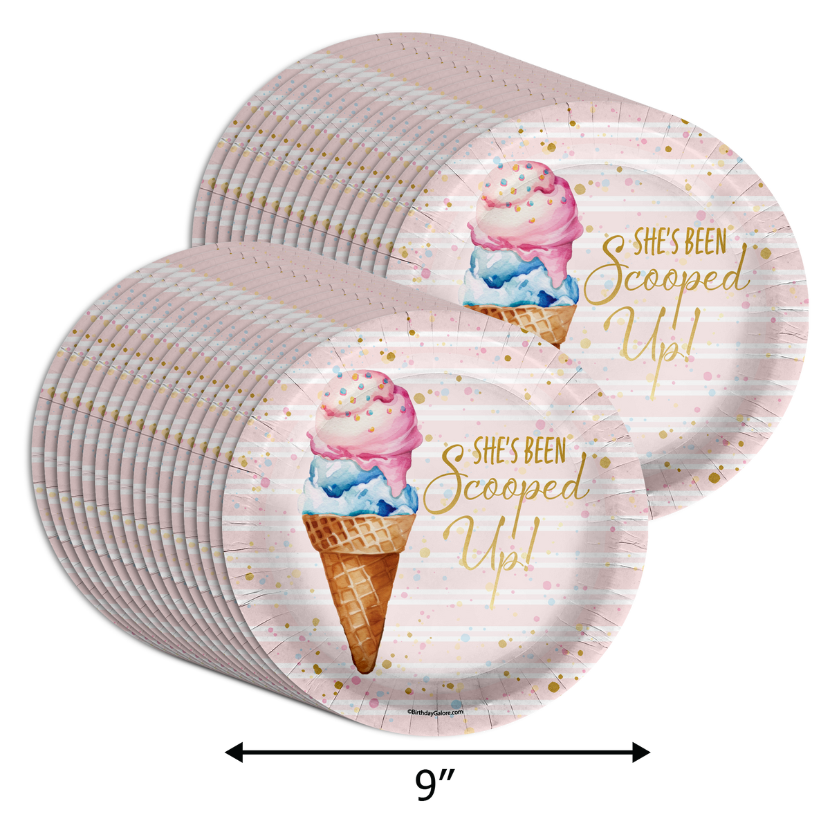 She's Been Scooped Up Scoops Ice Cream Bridal Shower Party Supplies Large 9" Paper Plates in Bulk 32 Piece