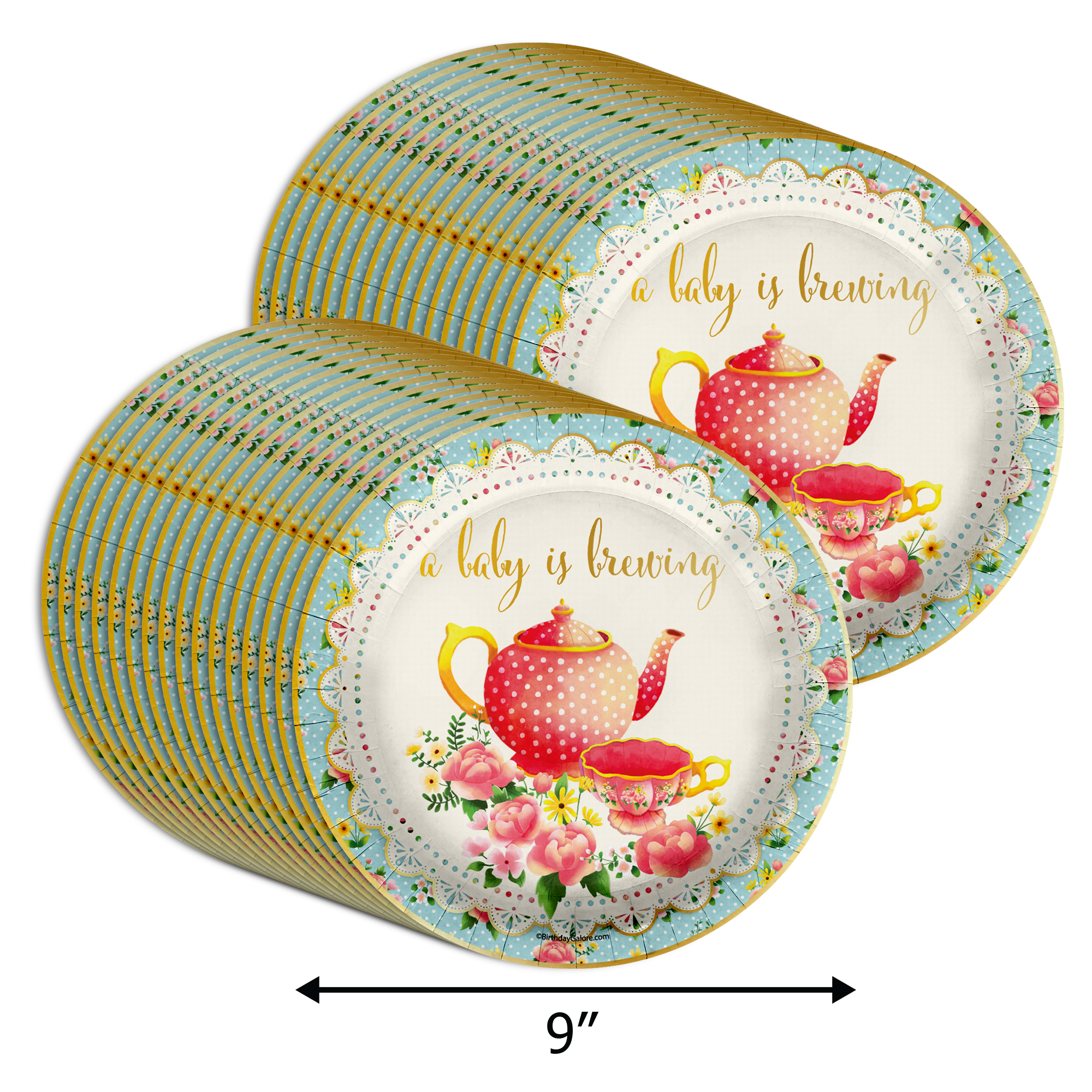 A Baby is Brewing Tea Baby Shower Party Supplies Large 9" Paper Plates in Bulk 32 Piece