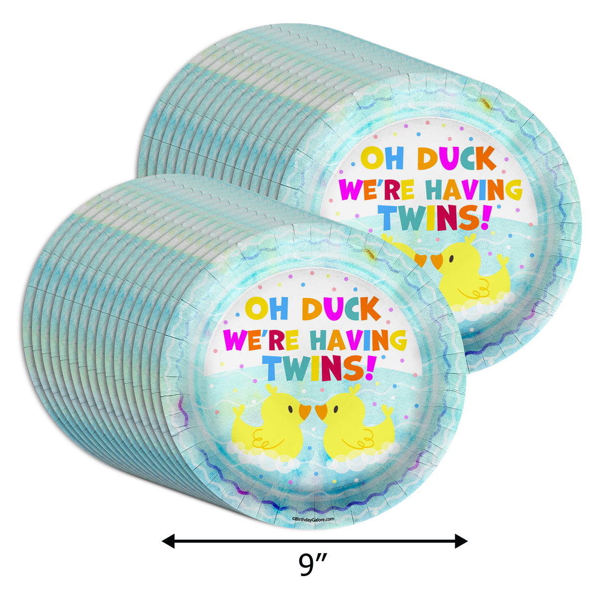 Oh Duck! We're Having Twins Baby Shower Party Supplies Large 9" Paper Plates in Bulk 32 Piece