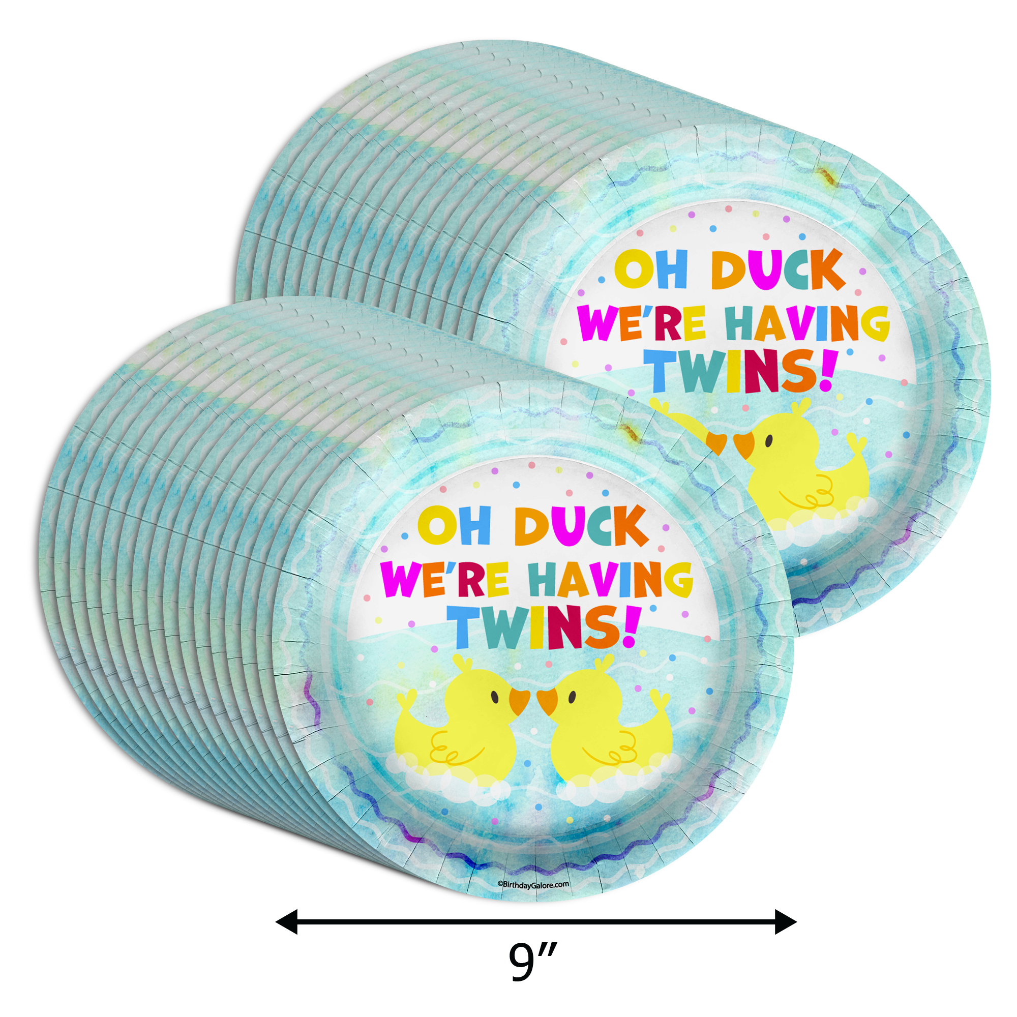 Oh Duck! We're Having Twins Baby Shower Party Supplies Large 9" Paper Plates in Bulk 32 Piece