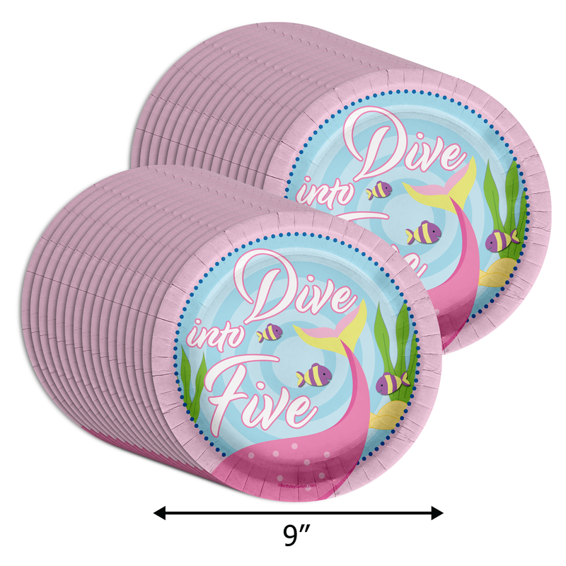 Dive into Five Mermaid Birthday Party 9" Dinner Plates 32 Count