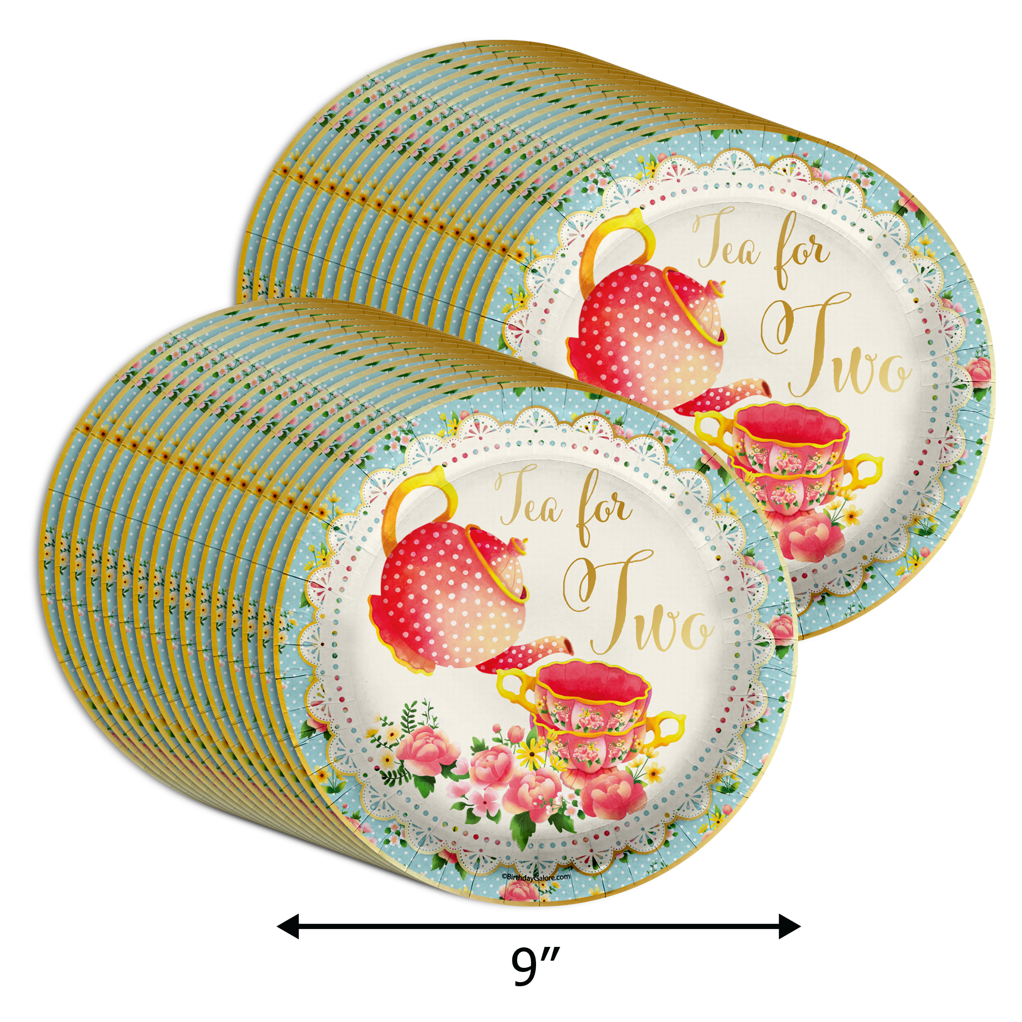 Tea For Two 2nd Birthday Party Supplies Large 9" Paper Plates in Bulk 32 Piece