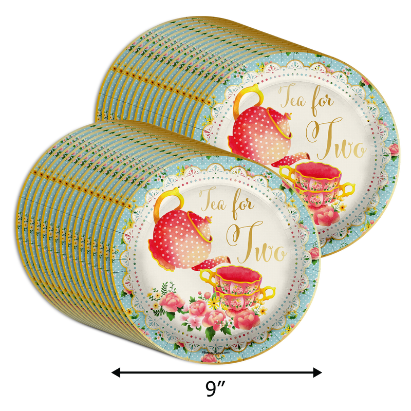 Tea For Two 2nd Birthday Party Supplies Large 9" Paper Plates in Bulk 32 Piece